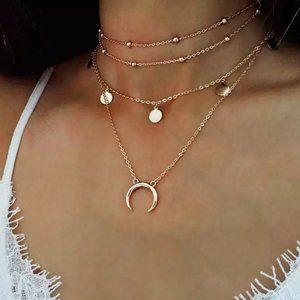 Upside down layered choker moon necklace